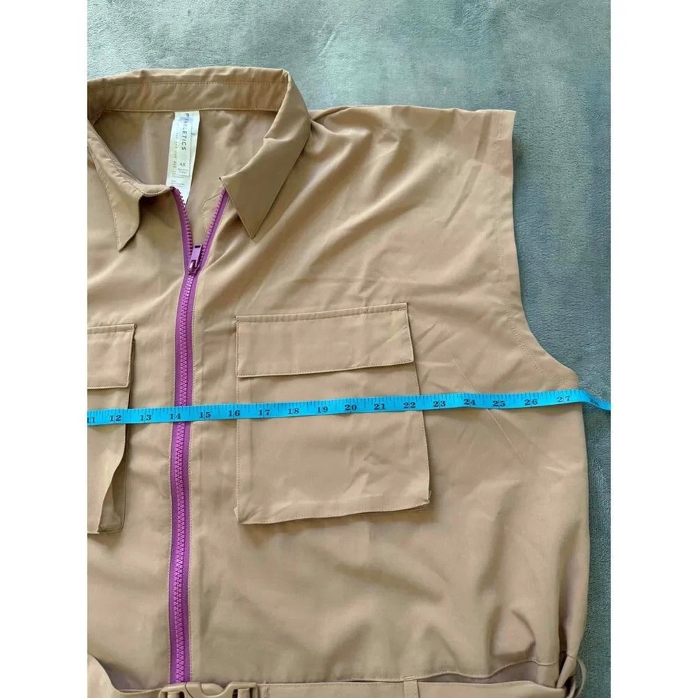 Fabletics Tan Utility Jumpsuit Sleeveless Zipper Pockets Belted Womens Size 4X - Picture 6 of 9
